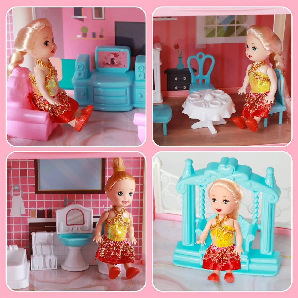 3D DIY Dream Princess Castle Villa Assembly Doll House Set Toy Lovely Doll House Children's Music Doll House Assembly Villa Hous