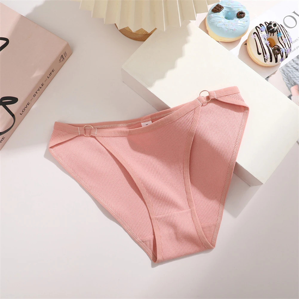 

Ladies Cotton Briefs Low Rise Panties Women Ring Link Hook Underwear Ribbed Underpants Seamless Panty Women