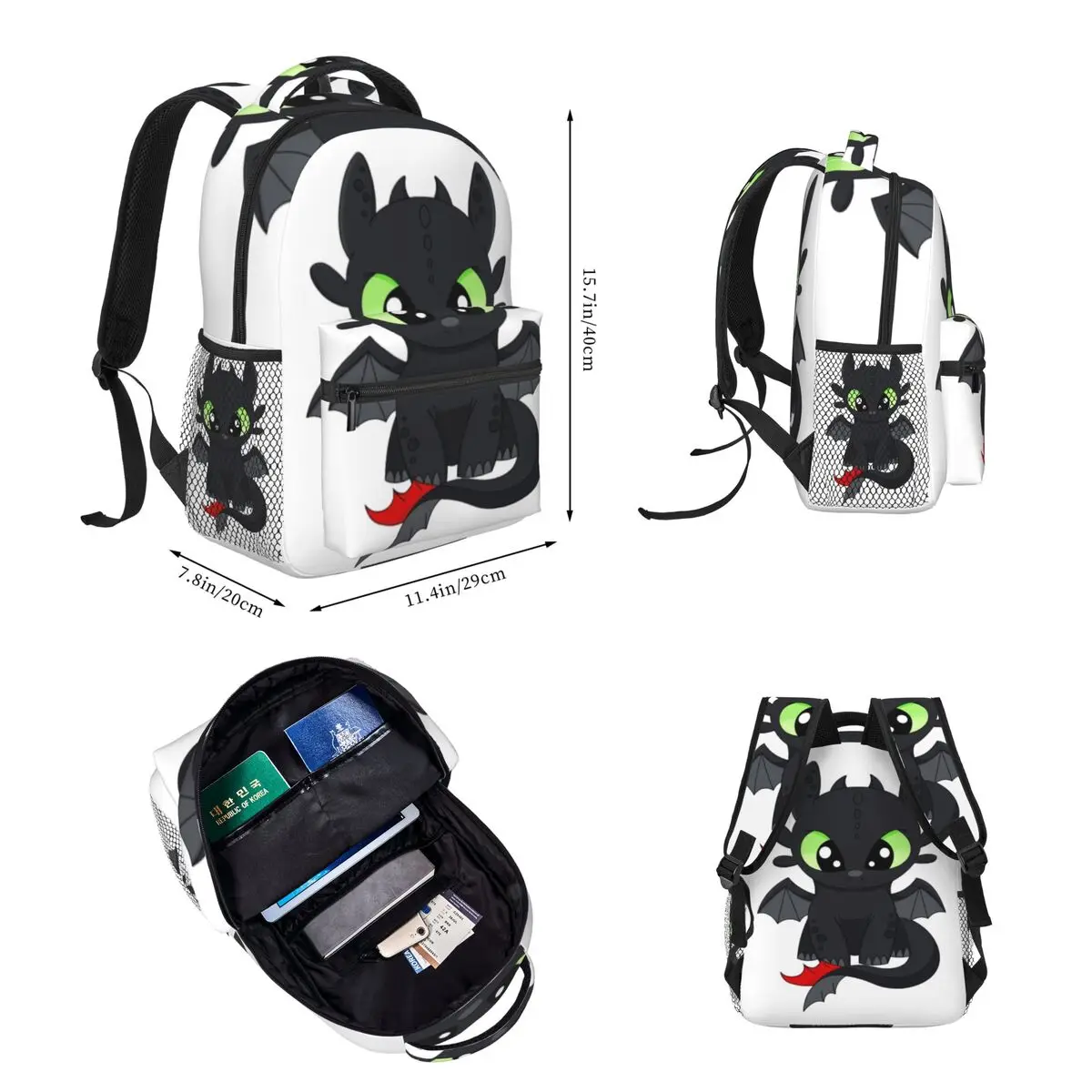 Baby Dragon Kids, Toothless, Dragon Night Fury,Backpacks Bookbag Children Bag Cartoon Rucksack Lunch Bag Pen Bag Three-Piece Set