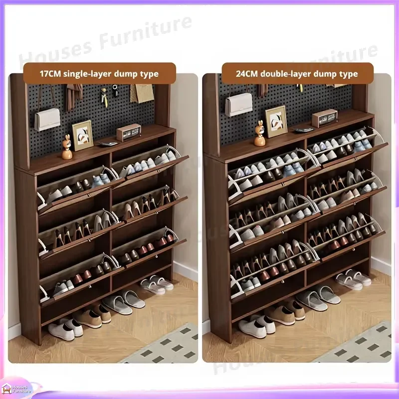 Ultra-Thin Steel Flip Shoe Cabinet 4-Tier Narrow Entryway Wall Mounted Shoe Rack for Home Door Storage Space Saving Shoe