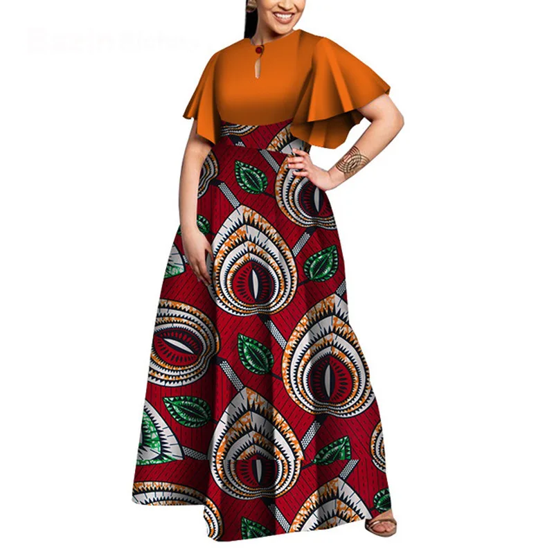 

Hot Sale Fashion Plus Size Party Dress African Dresses for Women New Bazin Riche Style Clothes Graceful Lady Print Wax Clothing