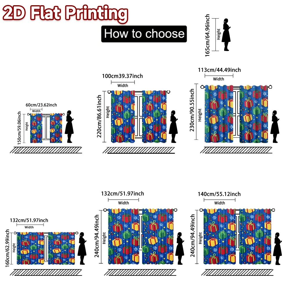 2D flat printing 2pcs Classic Hot Christmas Curtains Christmas Gifts and Lights Beautiful and stylish, 100% polyester fiber