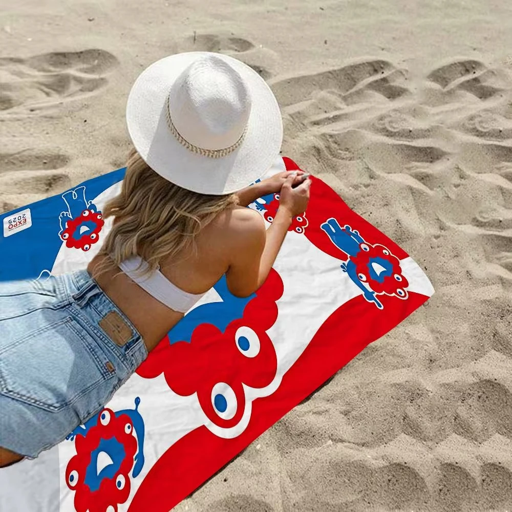 Trendy Print Beach Towel, Soft Microfiber Lightweight Quick Dry, Oversized for Travel Camping,  Red Blue Decor Towel，gift