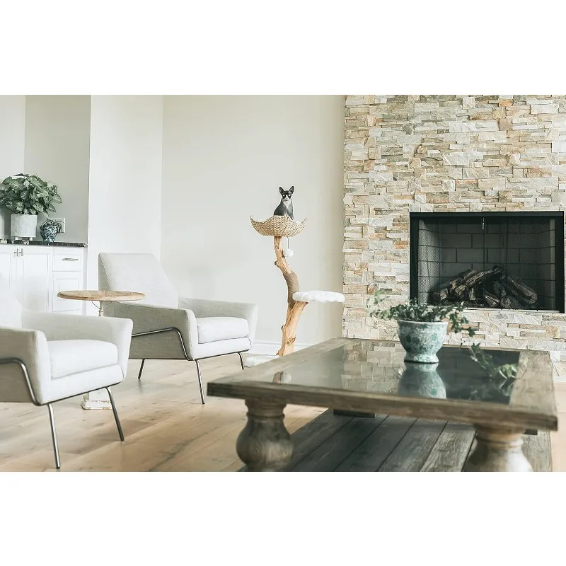 برج شجرة تسلق القطط الخشبية، وشارة القطط الحديثة ذات فرع واحد، الخشب، هدية أثاث لمحبي القطط من MAU LIFESTYLE (أبيض جبال الألب)