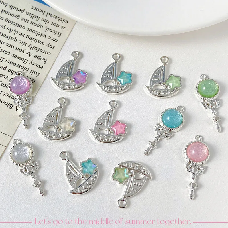 

10pcs Hot Silvery Color Pendant Connectors Star Boat Hollow Necklace Earrings Bracelet Pendants Diy Jewelry Making Accessories