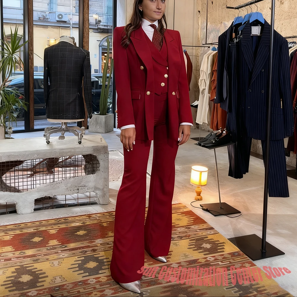 Elegante frauen Rosa Zweireiher 3 Stück Anzug Herbst Neue Blazer + Weste + Hose Sets Formale Büro Abend party Outer