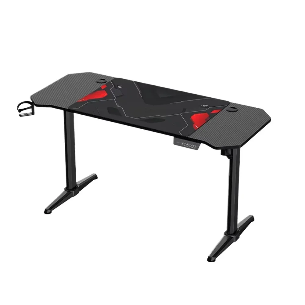 Custom corner black electric height sit stand up gaming desk adjustable standing rgb gaming desk with led light