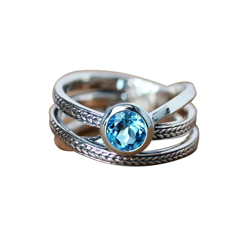 

Tee-Layer Ring with Intersecting Design And Micro-Paved Women's Index Finger Ring W Twisted Weaving Jewelry