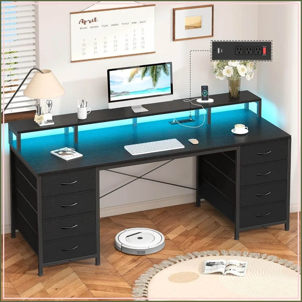 60 inch Computer Desk with 8 Drawers and Monitor Stand for Home Office Bedroom