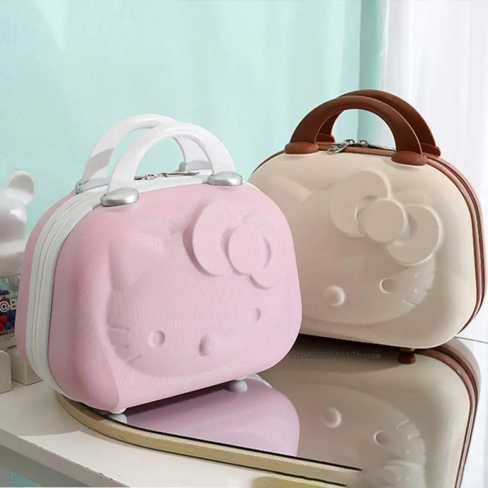 Kawaii Hello Kitty Cosmetic Case Anime Sanrioed Cartoon Suitcase Suitcase Boarding High Capacity Portable Password Carry Travel