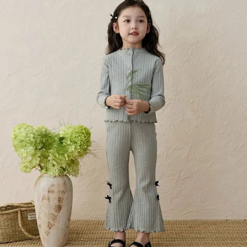 Spring Girls Clothes Sets Cotton Long Sleeve Knitted Cardigan Wide Leg Pants Suits Kids Casual Outfits Children's Clothes Sets