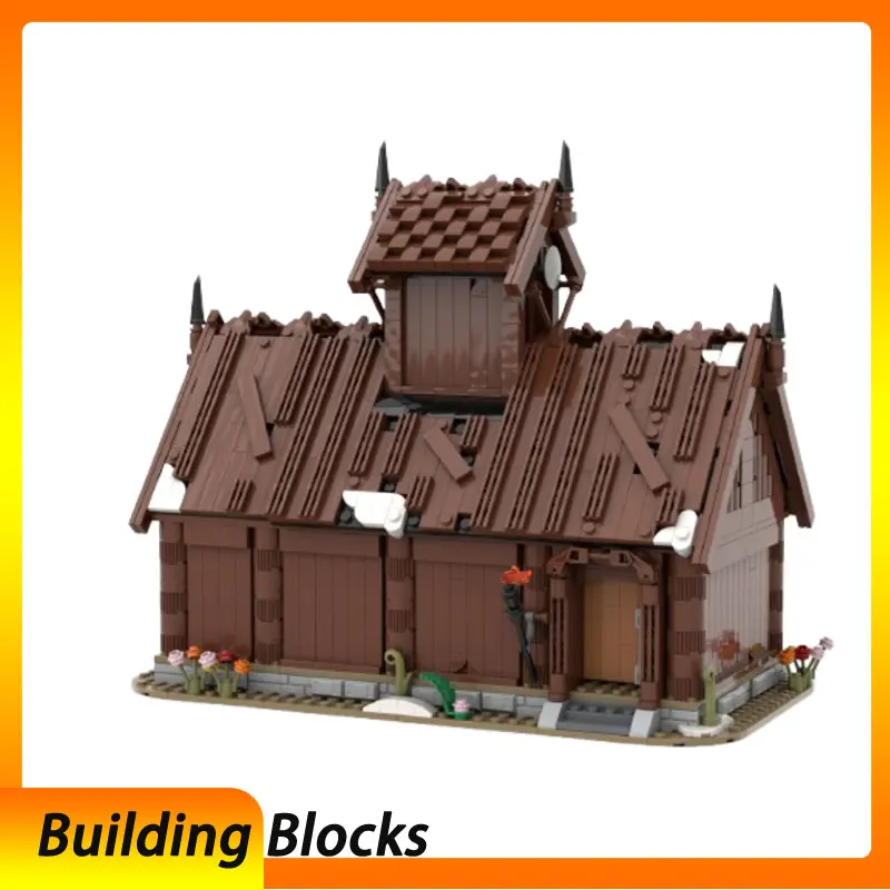 

Строительные блоки для сборки мелких частиц MOC-104429 1446 шт., строительная игрушка для дома викингов, трехмерная модель в подарок p