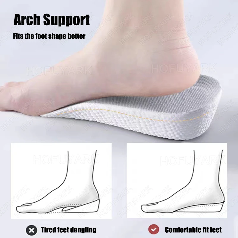 Height Increase Shoe Insoles for Men Women Arch Support Orthopedic Insoles Sneakers Heel Lift Templates Memory Foam Shoe Inserts