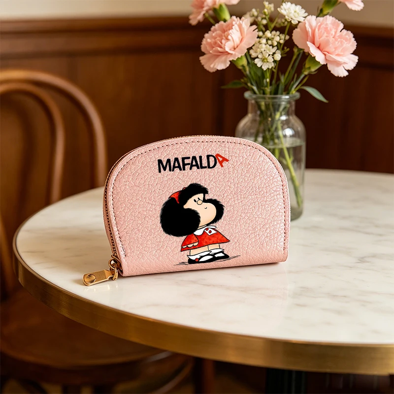 Mafalda Wallets Cute Cartoon PU Leather Coin Purse ID Card Holder Multi-card Billfolds Fashion Ptinted Pink Birthday Gifts Bags