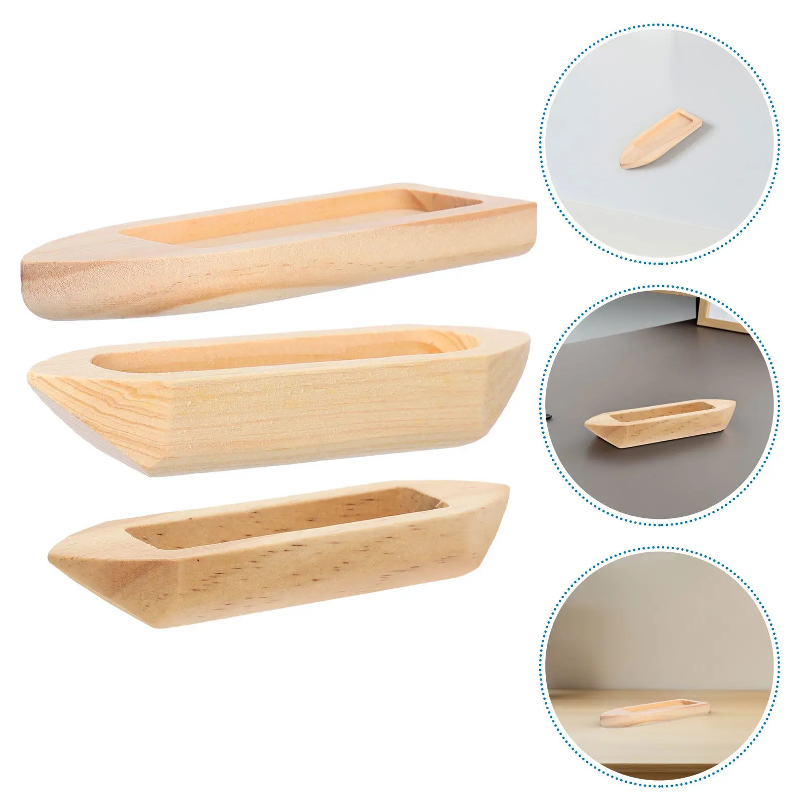 

3Pcs Mini Wooden Canoe Unfinished Wood Boat Craft for DIY Home Office Tabletop Nautical Rustic Vintage Wood Boat Decor