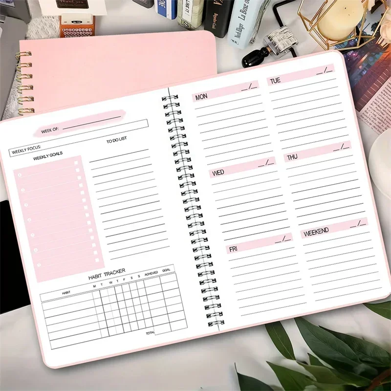 2024 A5 Weekly Planner Notebook for 52 Weeks Spiral Agenda Daily Student Schedules Journal Stationery Office School Supplies