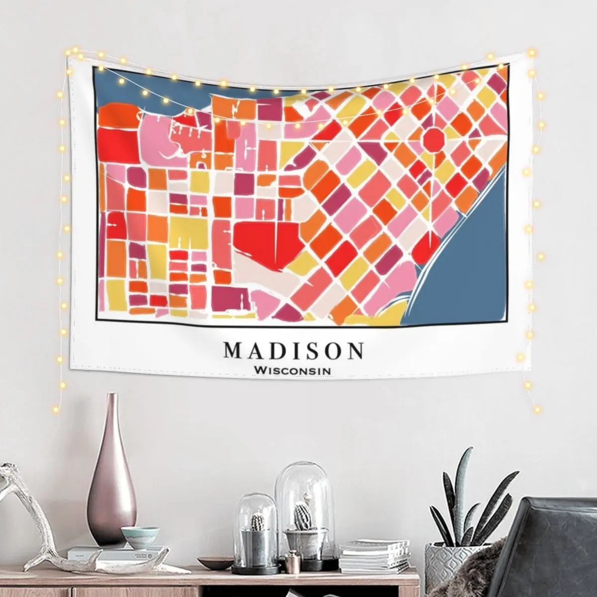 Colorful Madison, Wisconsin Map Tapestry Bedroom Decorations House Decorations Tapestry