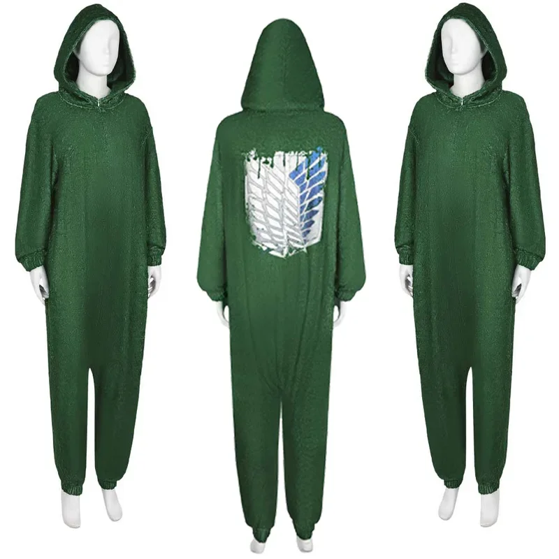 Eren Yeager Cosplay Fantasy Warm Flannel Winter Pajamas Anime Attack On Cosplay Titan Disguise Homewear Nightwear Halloween