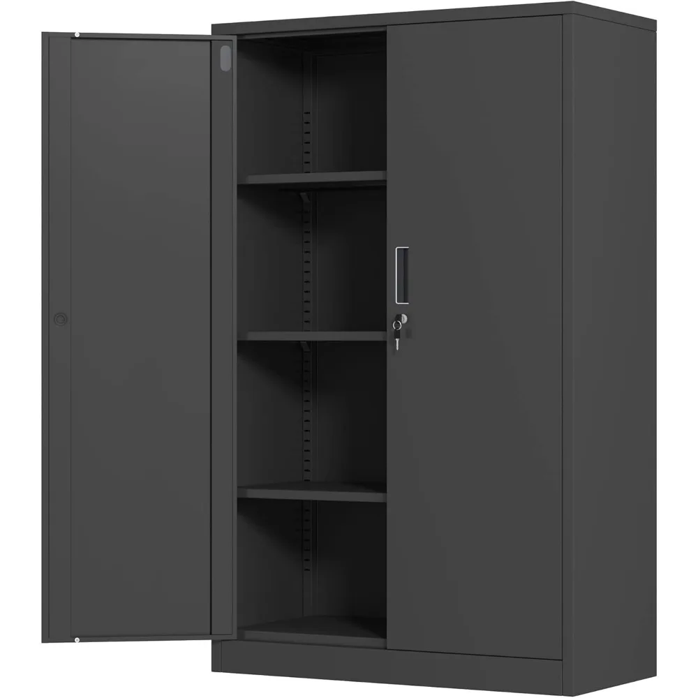 Metal Storage Cabinet with Locking Doors and 3 Adjustable Shelves, 53.5-Inch Lockable Storage Cabinets