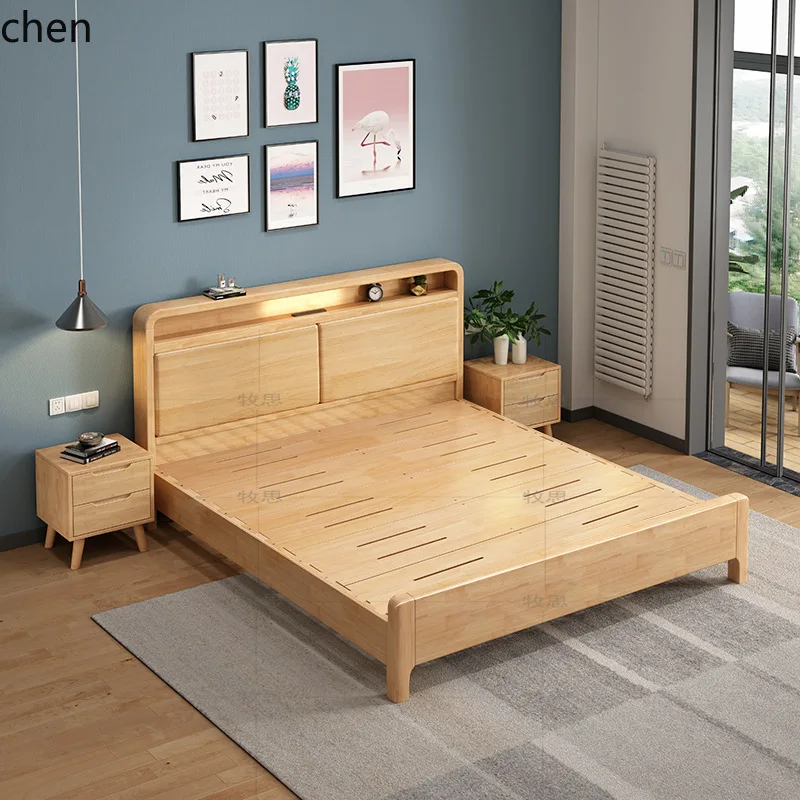HT Modern Minimalist  Bed 1.8m Double Master Bedroom Marriage Bed Mortise and Tenon Structure 1.5m Household Single Bed