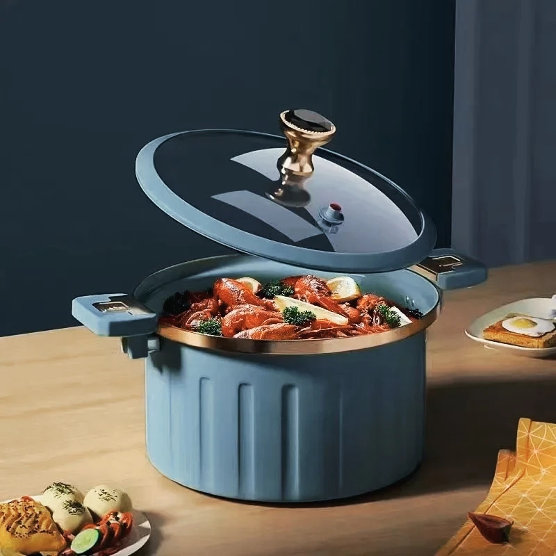 8L Enamel Micro Pressure Cooker Korean Style Non-stick Soup Pot Multifunctional Double Ear for Stewing And Boiling