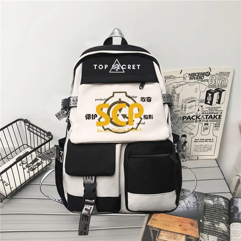 أسود أبيض، مؤسسة SCP، حقائب مدرسية للطلاب والأطفال والمراهقين، حقائب ظهر Mochilas Anime ذات سعة كبيرة هدية للفتيات والأولاد