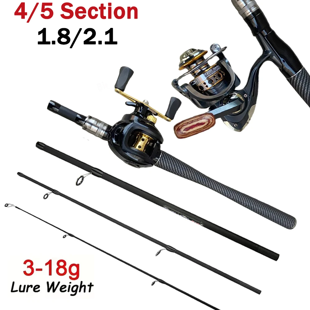 

Casting Spinning Fishing Rod Combo 4/5 Sections Carbon Lure Rod 5.2:1 Spinning Reel 7.2:1 Baitcasting Reel Fishing Accessories