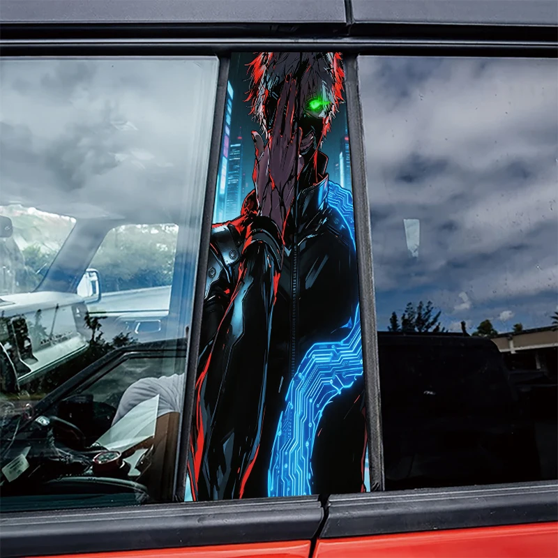 

2 pieces of automotive B-pillar film Cyber Ghoul Glossy material protective film