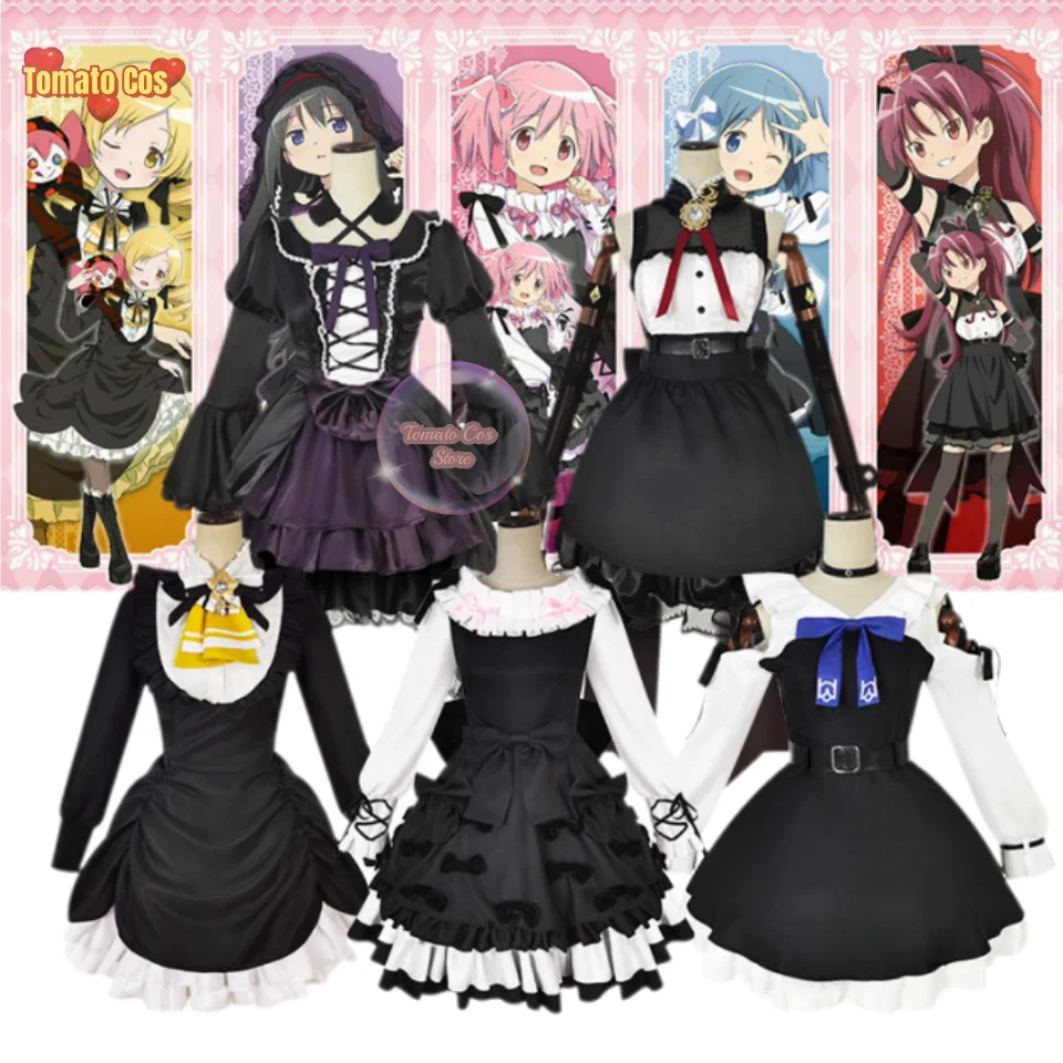 

Akemi Homura Cosplay Costumes Women Kaname Madoka Puella Magi Madoka Magica Custumes Adult Wigs Anime Japanese Black Dresses