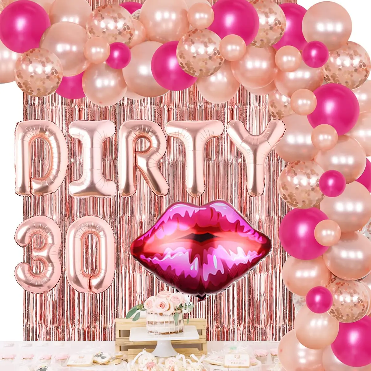 

Foil Balloons Garland Kit for Women, Birthday Party Supplies, Birthday Decorations, Foil Balloons, Red Lips, Rose Gold, 30th