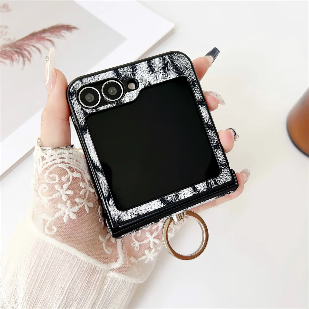 Z Flip 6 5 Case Leopard Pattern Ring Bracket Luxury for Samsung Galaxy Z Flip 5 4 6 3 5G Cases Z6 Shockproof Flip5 Flip6 Cover