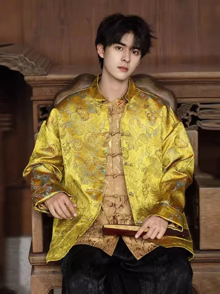 

New 2025 Men's Jaet Advanced Sensation New Chinese Sle Youth Hanfu Embroidered Button Tang Costume Loose Fit Long Sve