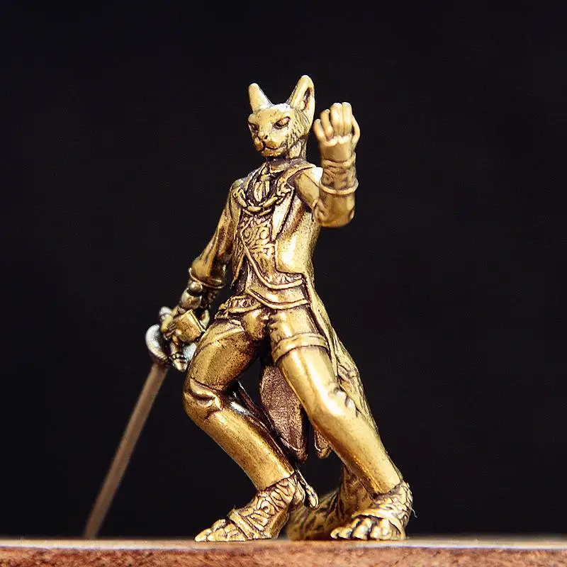 Brass Swordsman Cat/Goat Dwarf/Suit Dog Small Statue Retro Characters Warrior Miniatures Figurines Desktop Decorations Crafts - view 3