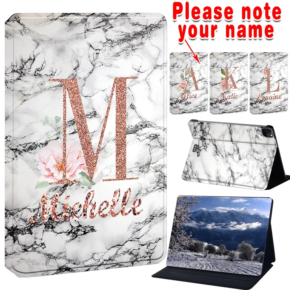 

Case For Ipad air/air2/3/4/5 Ipad pro suit 9.7/10.2/10.9 Inch Stand Fold Pu Leather Cover Marble Initial Name A-Z 26Letter
