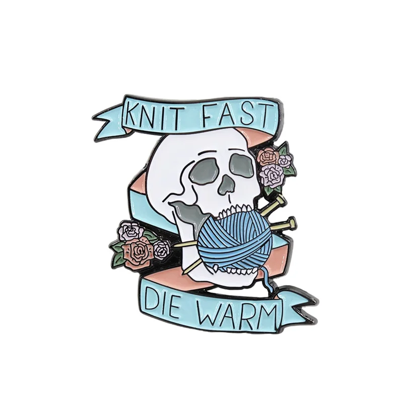 Skull Knitting Wire Ball Enamel Pin Metal Brooch Badge Gift For Knitter Tailor Embroiderer Accessories