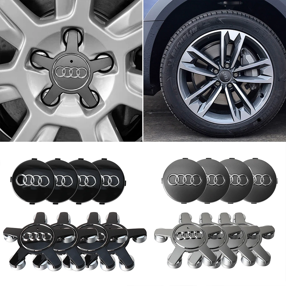 4PCS Car Wheel Center Hub Caps Covers Auto Accessories For Audi S TT A6 C6 C5 C7 A5 A4 B8 B6 B7 A3 A8 A2 A1 Q3 Q5 Q7 RS Quattro - view 4