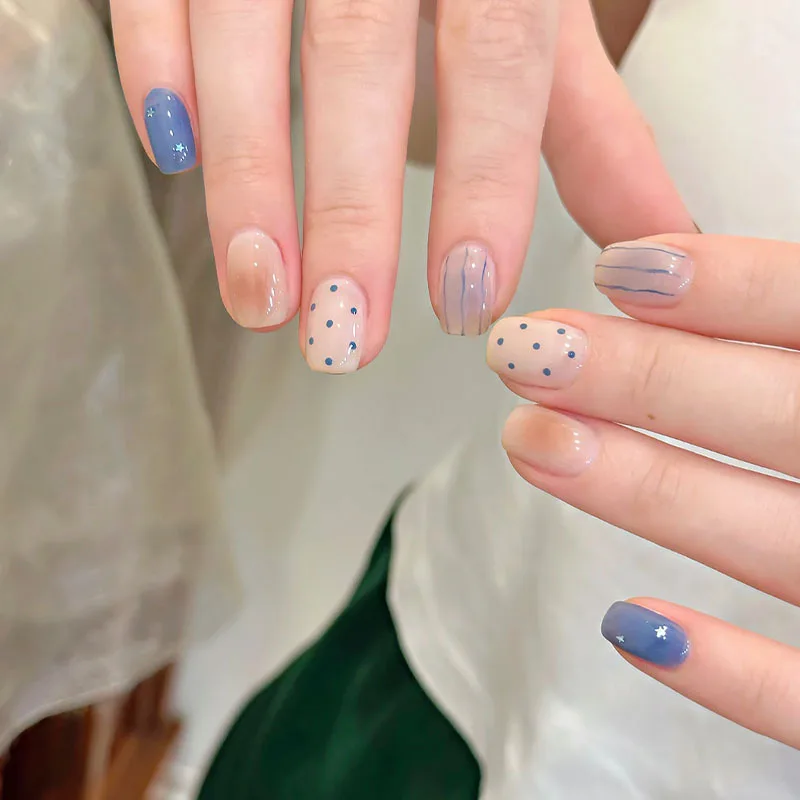 30PCS Fake Nails Cute Cartoon Niche Design for Fall/Winter Short Bean-Shaped Press-On Nails Perfect Gifts for Girls and Friends