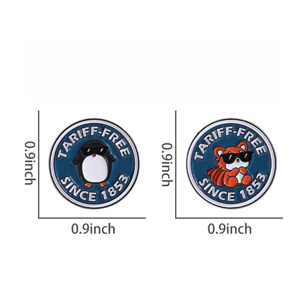 2 Piece Creative Small Animal Pattern Round Metal Pin Fox Penguin Wear Sunglasses Brooch Exquisite Gift