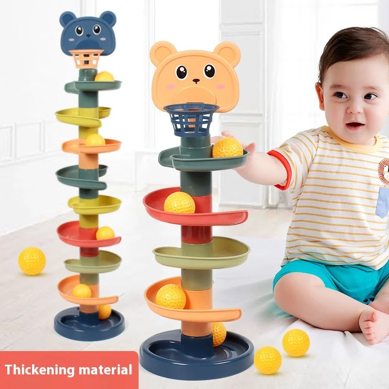 Children Stacking Shooting Track Ball Music Rotation Fun  Track Sliding Ball Tower Puzzle Early Education Rolling Ball Toy