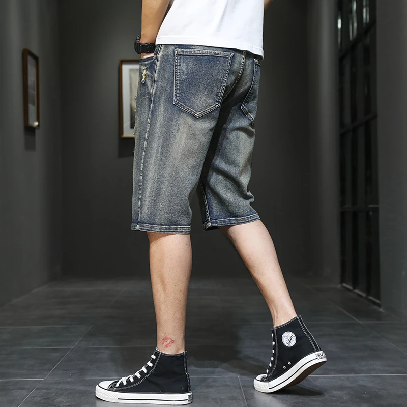 Neue bestickte Jeans shorts für Männer High-End locker sitzende gerade breite Patchwork gewaschene lässige übergroße Vintage-Jeans