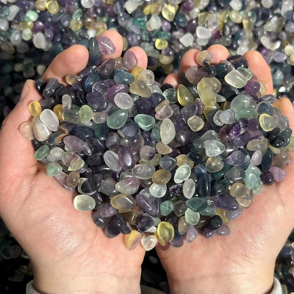 Bulk Polished Rainbow Fluorite Crystal Chips, Meditation Reiki Energy, for Home Decor & Gift and Vase Filler Plants