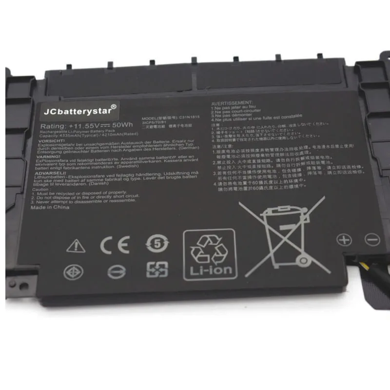 JCbatterystar C31N1815 Laptop Battery For ASUS ZenBook 13 U3300FN UX333 UX333FA UX333FN BX333FN RX333FA RX333FN 11.55V 50WH