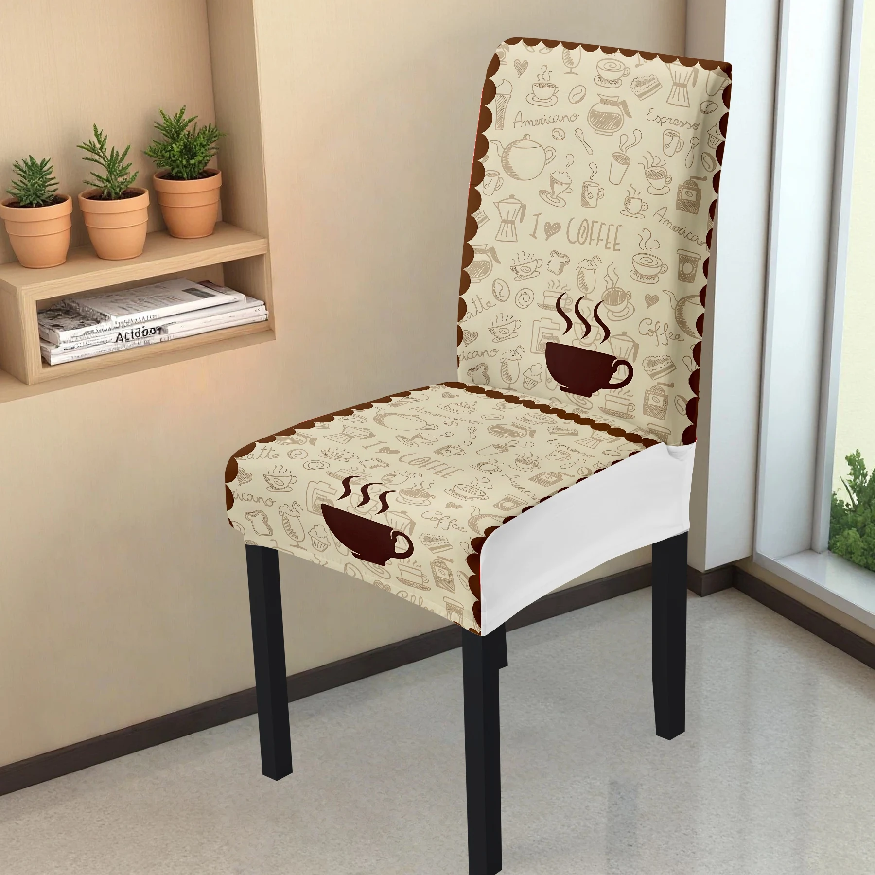 

2026 New Elastic Chair Cover, Coffee Pattern Print, Summer Outdoor & Indoor Use, Washable Anti - Slip Chai