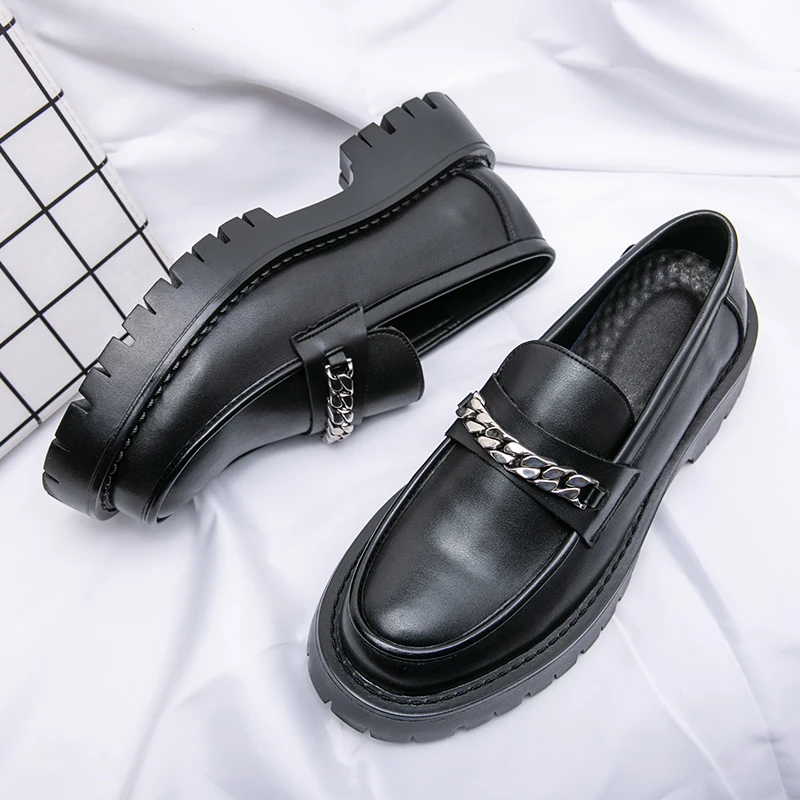 Men Platform Heels Fashion Casual Thick Sole Leather Shoes Men Mirror Luxury Increase Wedding Loafers Man Commute Heighten Shoes