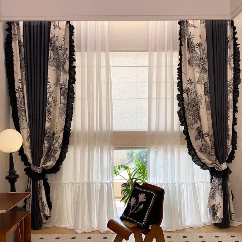

Пользовательский размер, европейские ретро черные жаккардовые шитья, более толстые синельные роскошные шторы для гостиной, спальни, столовой, декор окна