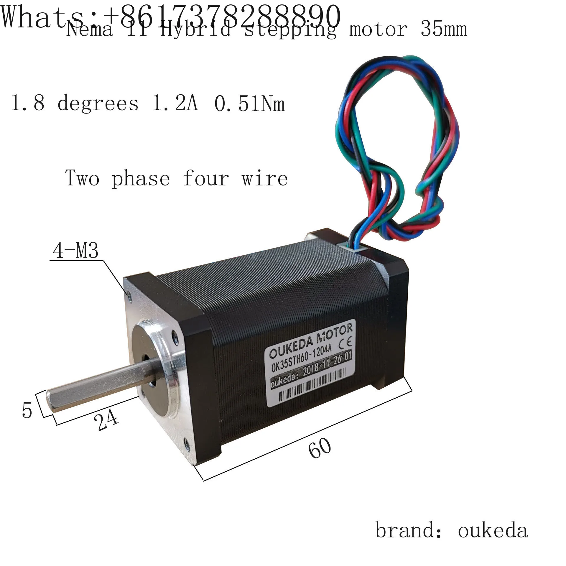 

35 stepper motor torque 0.51Nm, extended body 60mm, 35BYGH60 motor 1.2A