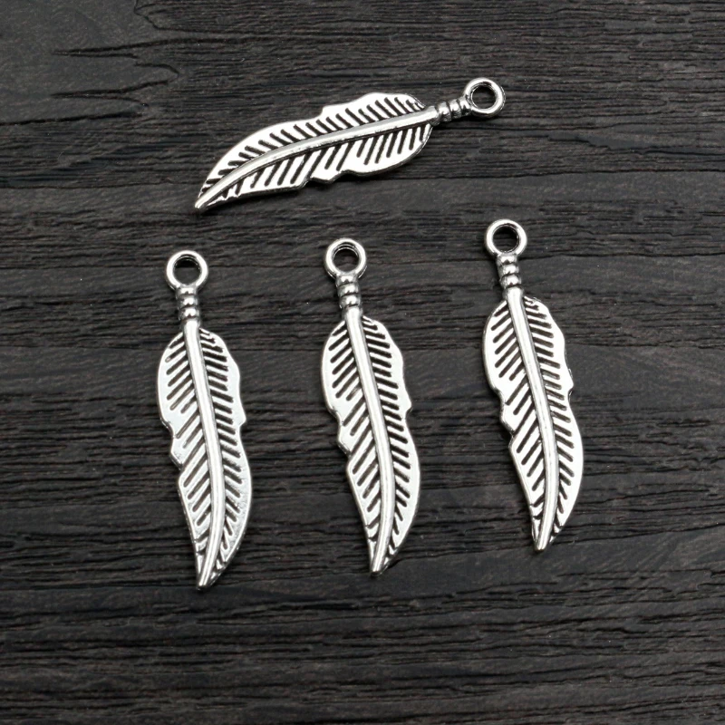 30pcs 30x7.5mm Feather Charms Antique Silver Plated Bronze KC Gold Pendants Charms DIY Jewelry Making Accessories Findings