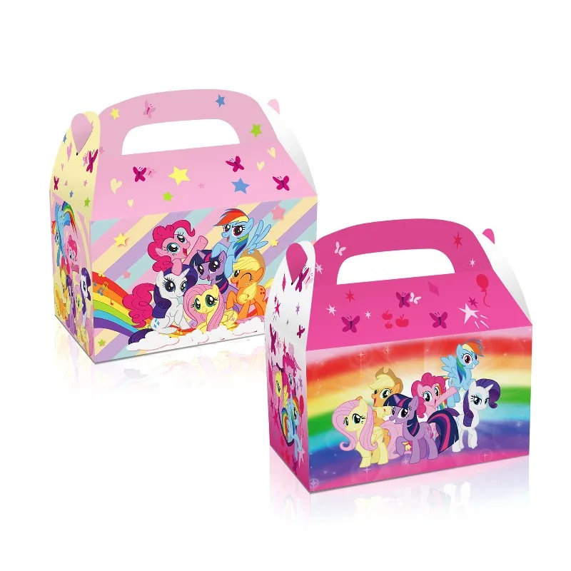 Confezione regalo di caramelle per feste My Little Pony Figura di cartone animato Kawaii Festa di compleanno Scatola di carta portatile portatile Sacchetto di carta Regalo creativo per bambini