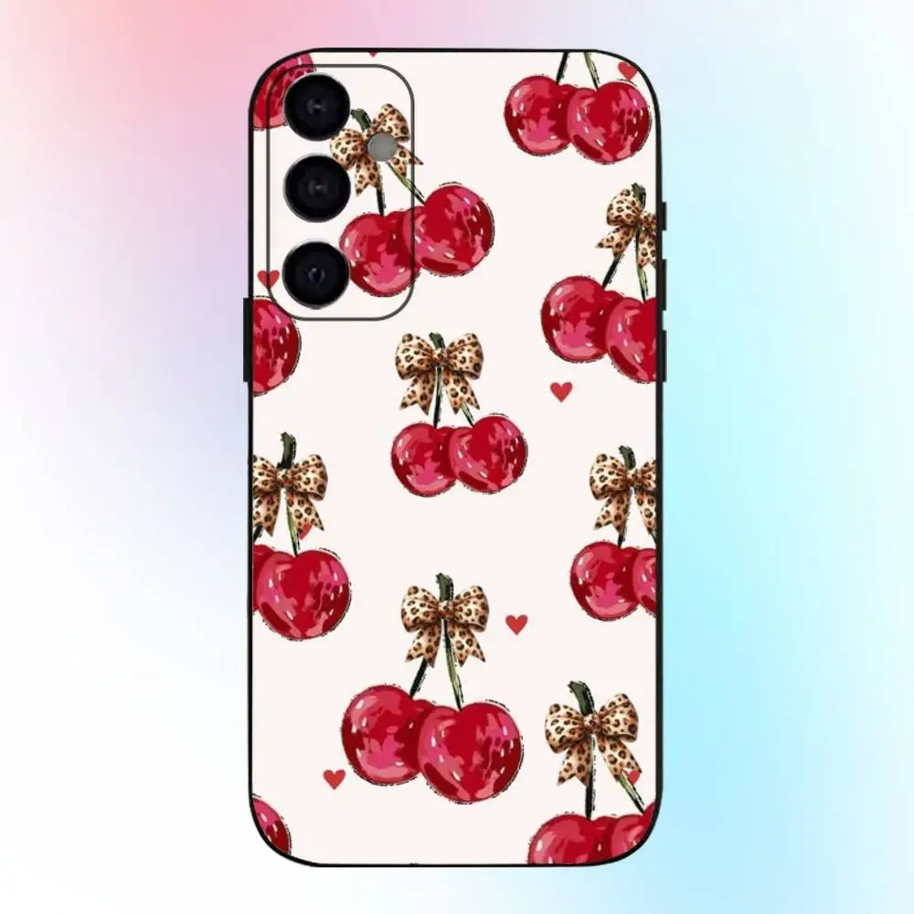 Cherry & Bow Pattern Phone Case For Samsung Galaxy A73,A72,A71,A70,A53,A52,A51,Others Soft Black Cover #2