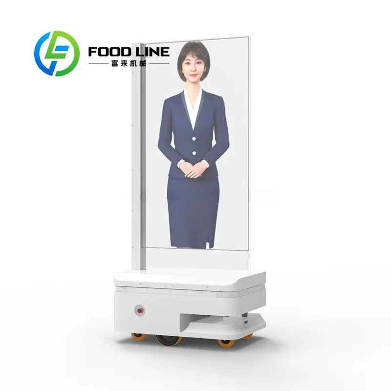 Transparent OLED Advertising Robot 55 Inch, Anti‑Collision Cruise Robot With Transparent Panel For Mall Lobby Commercial